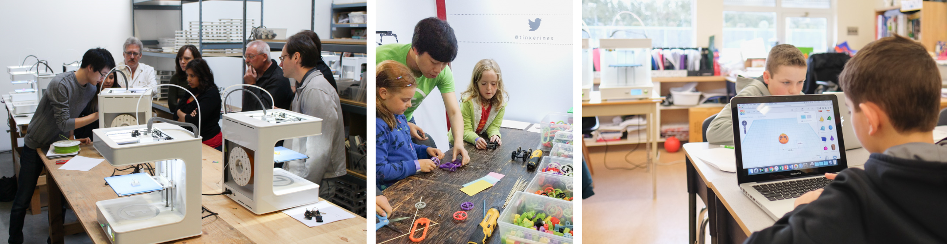 Students and teachers using 3d printers and 3d modelling in classroom settings.